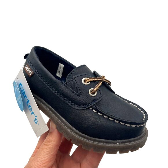 Carters Toddler Boy's Boat-Dress Shoes Size 8 Navy Blue Slip on Casual & Comfy - Picture 1 of 11